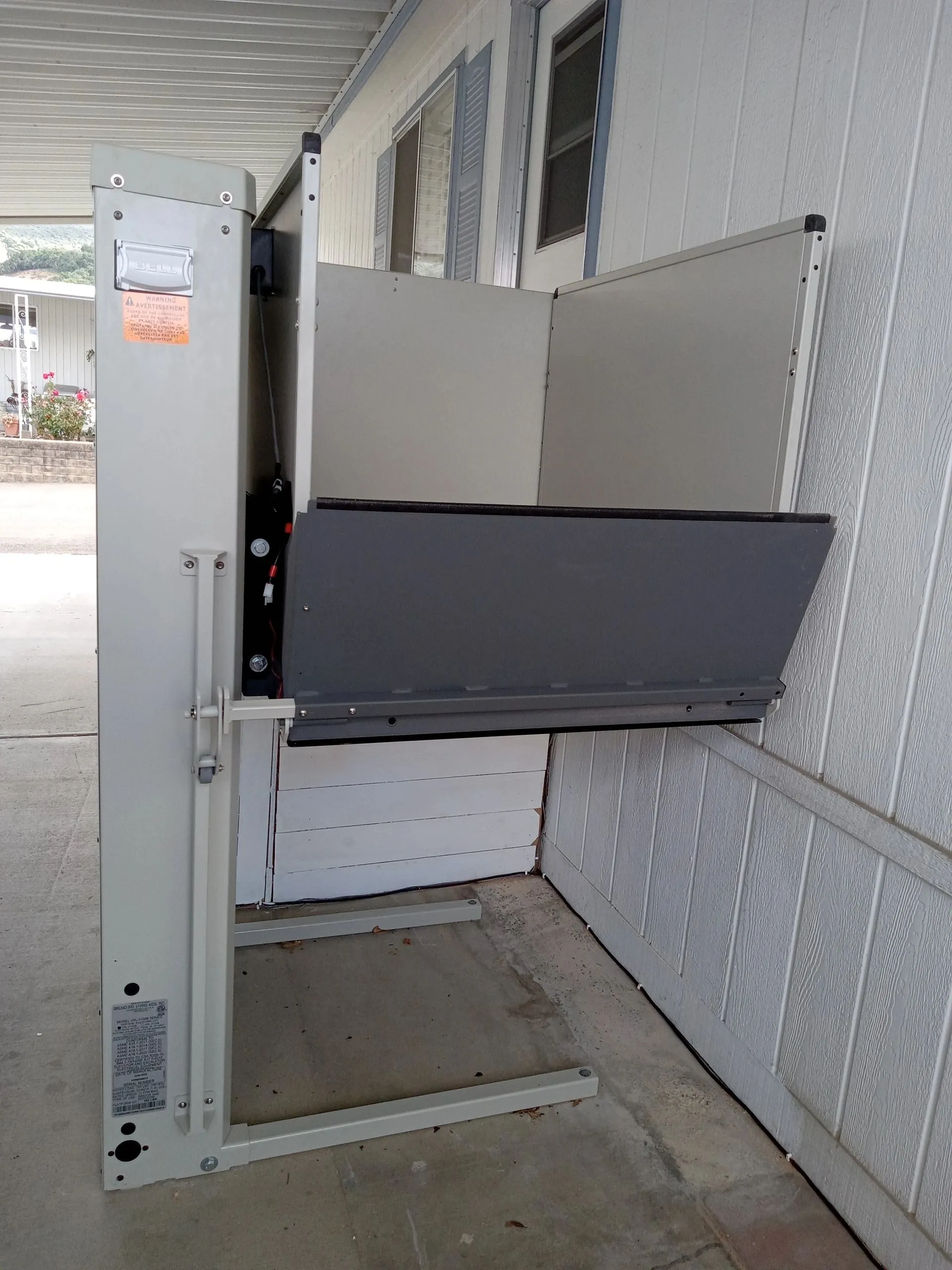 Indoor carport platform lift installation in San Luis Obispo — Essential Mobility