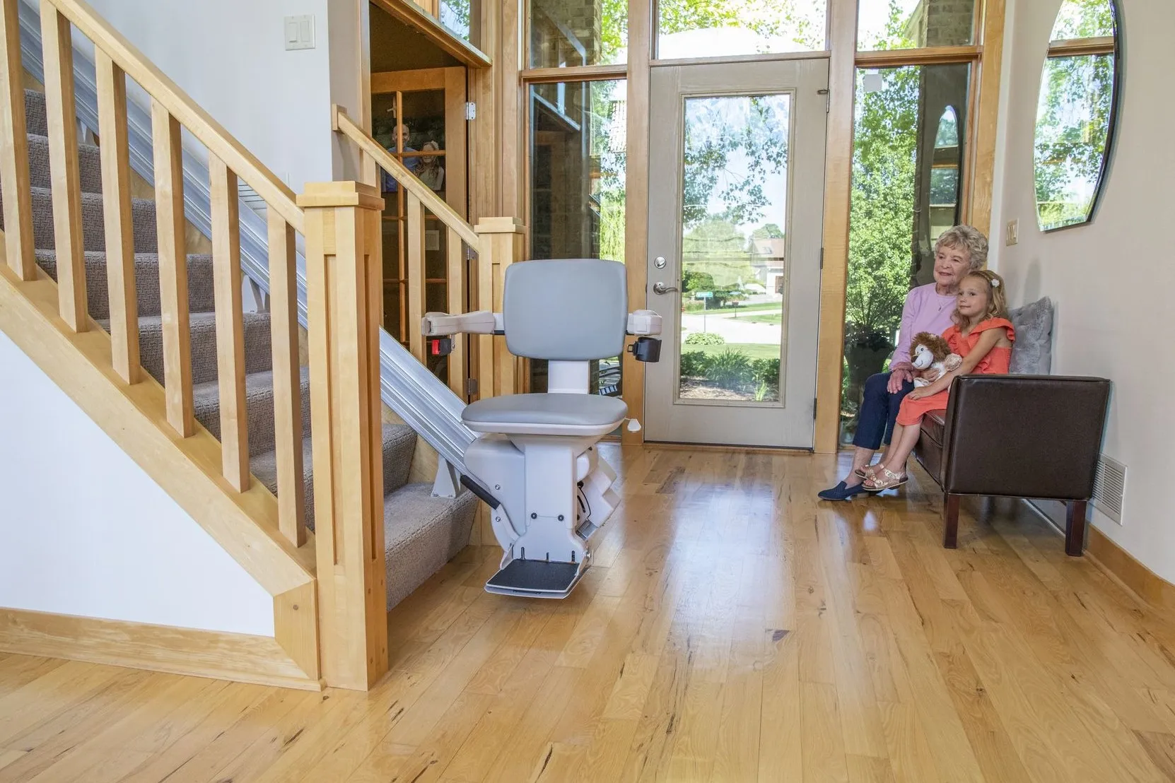 Bruno stairlift installed on a wooden staircase in a San Luis Obispo home