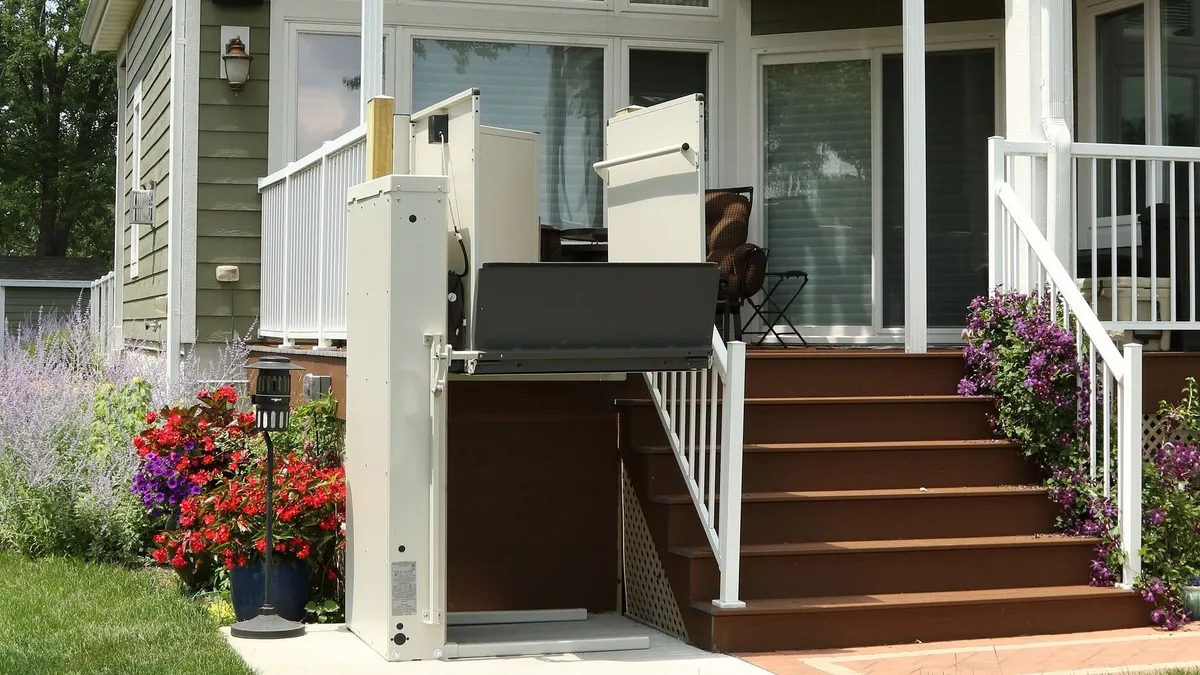Vertical platform lift installation on a coastal home — Essential Mobility, San Luis Obispo County